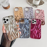 For Iphone 13 Pro Max Case,Pleated Water Ripple Chrome Wave Pattern Soft Phone Case (Gold)