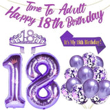 Purple 18Th Birthday Decorations For Girls Purple 18Th Birthday-Banner, Sash, Tiara 40 Inch No. 18 Foil Balloons Rose Gold Confetti Balloons 18Th Purple Party Set