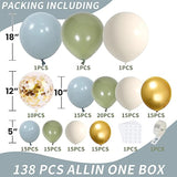Sage Green Blue Balloons Garland Kit, 138Pcs Dusty Blue Sand White And Gold Balloons For Boys Baby Shower Wedding Birthday Jungle Safari Woodland Wild One Party Decorations………
