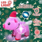 4Ft Inflatable Christmas Flying Pink Piggy Decoration, Led Lighted Blow Up Decor Indoor Outdoor Holiday Art Decor Decora
