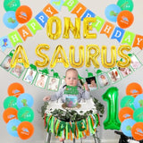 One A Saurus Birthday Decorations, Dinosaur 1St Happy Birthday Party Supplies With Balloons Highchair Banner And Baby Photo Banner, T-Rex Roar Party Decor For Boy One Year Old