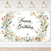 Floral Butterfly Birthday Backdrop – 70.8" x 43.3" Wildflower Banner for Girls' Party Decor