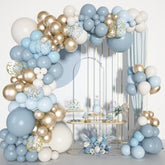 180Pcs Dusty Baby Blue Balloons Arch Garland Kit, Baby Shower Decorations Boy With Fog Sand White Chrome Gold Champagne Balloons For Birthday Boho Bridal Shower Party Decor