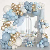 180pc Dusty Blue Balloon Arch Kit with Gold & White Balloons for Baby Shower