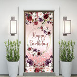 35.4 X 72.8 Inches Purple Pink Red Roses Happy Birthday Door Banner Yard Sign Tassels Diamond Glitter Door Decorations Polyester Fabric Supplies Indoor Outdoor