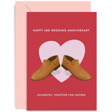 Old English Co. Happy 3Rd Anniversary Card - Leather Anniversary Greeting Card - Funny 3Rd Anniversary Card For Husband Or Wife - Paper Wedding Anniversary Card For Couple | Blank Inside With Envelope