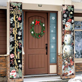 Retro Christmas Door Decoration Merry Christmas Banner Snowman Porch Sign For Festival Decor Door Wall Hanging Party Decor Indoor Outdoor 11.8 * 70.9Inch