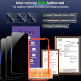 3 Pack Privacy Screen Protector For Iphone 15 Plus Tempered Glass With 3 Camera Lens Protector, Accessories 9H Anti Spy For Apple 15 Plus, 2.5D Curved, Case Friendly, Transparent