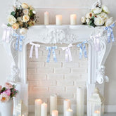 6.65 Ft Blue White Vintage Floral Bow Garland Pre-String Coquette Bow Wedding Satin Ribbon Banner For Bridal Shower Birthday Bachelorette Party Outdoor Engagement Decoration Supplies