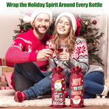12 Pcs Christmas Wine Bottle Gift Bags With Drawstring, Burlap Wine Gift Bags With 12 Assorted Holiday Designs For Xmas Party Decorations