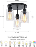 3 Light Industrial Farmhouse Ceiling Light Black Matte Semi Flush Mount with Glass Shades
