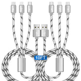 10Ft 2-Pack 3A Braided 3-in-1 Charging Cable for iPhone, Samsung & Pixel