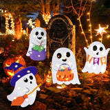 Lighted Cute Ghost Yard Signs, 4 Packs Halloween Decorations Outdoor Scary Witch Pumpkin Boo Signs with Lights for Lawn Garden Yard Stakes Outside Halloween Decoration Decor Clearance