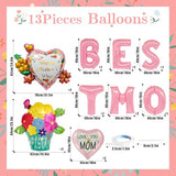 13 Pcs Happy Mother's Day Balloons Mother's Day Party Decorations Heart shapeLove You Balloons for Rose flower Best Mom Thematic Birthday Party Decorations