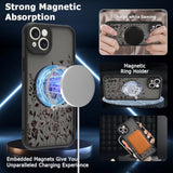 Magnetic iPhone 14 Case for Women with Black Floral Design
