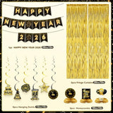 Black Gold New Year 2026 Party Decorations with Banner, Balloons & Backdrop