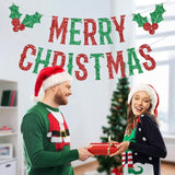 Merry Christmas Red Green Banner Happy Holidays New Year Party Decor