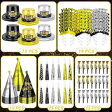 100 Pcs 2026 New Year Party Supplies for 50 People with Hats, Horns, and Headbands