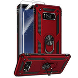 Samsung Galaxy S8 Plus Case With Hd Screen Protectors, Military-Grade Metal Ring Holder Kickstand 15Ft Drop Tested Shockproof Cover Case For Samsung Galaxy S8+ (2017) Red