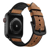 Compatible With Apple Watch Band 49Mm/46Mm/45Mm/44Mm/42Mm, Sweatproof Genuine Leather And Rubber Hybrid Band For Iwatch Ultra 2/1 Series 10 9 8 7 6 5 4 3 2 1 Se, Brown/Black