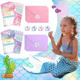 24 Sets Mermaid Birthday Invitations Include Mermaid Party Invitations Cards, Envelopes And Stickers For Girl Ocean Under The Sea Party Decorations Pool Birthday Supplies