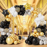 152pcs New Year Balloon Garland Arch Kit Black Gold White Silver Confetti Decor