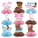 9Pcs Boot or Bow Centerpiece Gender Reveal Honeycomb Decoration, Boots Centerpieces Decoration Supplies for Tables, Personalized Western Cowboy Decor Supplies for Party Events