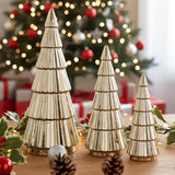 3 Pieces Gold Ceramic Christmas Tree Figurines Tabletop Small Decorative Xmas Tree Desktop 6.3" & 8.1" & 10.2" Tall Holiday Table Centerpieces For Office Home Mantle Shelf Cabinet Decor Indoor