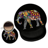 Mouse Pad With Wrist Support Gel Ergonomic Mouse Pads With Rest Support Mouse Pad For Home Office Gaming Working Easy Typing & Pain Relief + Coaster, Colorful Elephant