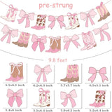 Coquette Cowgirl Boots Banner 2Pcs Western Cowgirl Bow Banner Boots And Bows Party Decorations Pink Cowgirl Boots Cutout Banners Decor For Girls Coquette Birthday Party Supplies