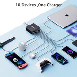 320W Usb C Charger Block, 10-Port Usb C Charging Station Gan Iii Pd 65W Pc Laptop Fast Charger Adapter For Macbook Pro/Air, Dell, Ipad, Iphone, Samsung Galaxy Black