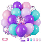 Mermaid Balloons, 12 Inch Blue Pink And Purple Balloons, Pastel Pink Latex Helium Balloons Teal Blue Purple Confetti Balloons For Girls Birthday Baby Shower Mermaid Princess Theme Decorations