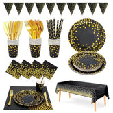 186-Piece Black Gold Party Tableware Set Serves 25 Plates Napkins Cups Cutlery