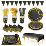 186-Piece Black Gold Party Tableware Set Serves 25 Plates Napkins Cups Cutlery
