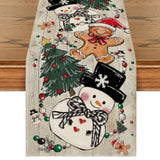 Wood Snowman Gingerbread Xmas Pine Merry Christmas Table Runner, Seasonal Winter Kitchen Dining Table Decoration For Home Party Decor 13X72 Inch