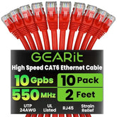GearIT Cat 6 Ethernet Cable 2 ft (10-Pack) - Cat6 Patch Cable, Cat 6 Patch Cab