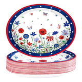 50 Pcs Large Patriotic Flower Oval Paper Plates 12 x 10 Inch Heavy Duty