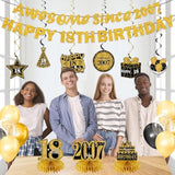 11Pcs 18th Birthday Kit Black & Gold Banner, Centerpieces & Party Supplies