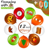 45PCS Camping Balloon Set – Colorful 12" Balloons with Ribbons for Adventure Party Decor