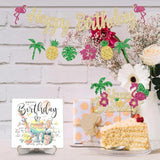 Glitter Tropical Happy Birthday Banner Luau Hawaiian Cake Toppers Flamingo Flower For Summer Birthday Party Decorations Theme Baby Shower Supplies