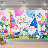 Hello Spring Banner Gnome Spring Party Backdrop 71X43 Inches Floral Garden Yard Sign Colorful Balloon Spring Decoration Banner Indoor Outdoor Photography Background Porch Decor