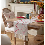 Christmas Table Runner 13 X 90 Inch Long Natural Cotton Woven Runner With Tassels For Home Dining Christmas Decorations, For Modern Farmhouse Holiday Boho Table Runner, Red And Beige