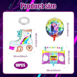 10 Pcs Roller Skate Balloon Set 22 Inch Disco Ball Balloons Color Foil Boombox Balloon 80S 90S Retro Balloons For Disco Theme Hip Hop Birthday Party