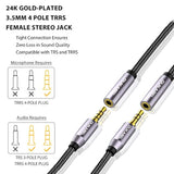3.5mm Female to Female TRRS Aux Extension Cable 6in Crystal Nylon Braided