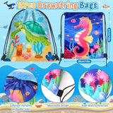 12 Sets Under The Sea Party Favors Birthday Supplies For Kids, Sea Animal Drawstring Bags Silicone Wristbands Luminous Stickers Keychain, Goodie Bag Stuffers Ocean Themed Party Favors Supplies
