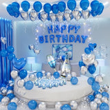 Blue Happy Birthday Decorations Men Blue Silver Letter Balloons with Champagne Set