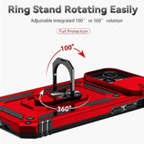 iPhone 15 Case with HD Screen Protector & Slide Camera Cover & Rotated Ring Kickstand, Military-Grade Phone Case for iPhone 15, Red