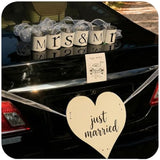 Mr & Mrs Wedding Tin Can Set With Heart “Just Married” Sign, Handmade Just Married Car Decorations For Wedding Getaway Decor