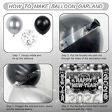 75pcs Black Silver New Year 2026 Decorations Banner Balloon Arch Kit