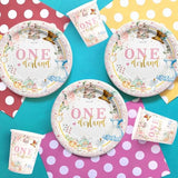 Alice First Birthday Party Supplies Girl - Alice Theme 1St Birthday Decorations Tableware, Paper Plate, Napkin, Cup, Disposable Cutlery, 24 Guests